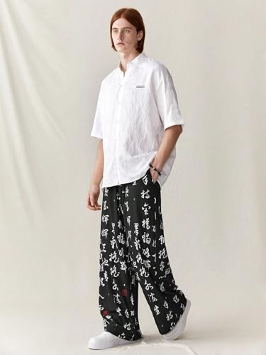 Image of GRECIILOOKS Mens Boho Hippie Harem Pants | Black Printed Wide-Leg Trousers | Koren Streetwear Loose Baggy Fit Summer Lounge Yoga Lowers |Trouser Relaxed Fit for Men