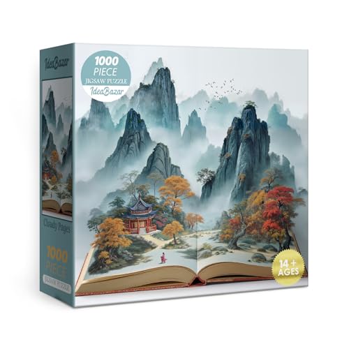 Colorful Book Mountain Puzzles para Adultos 1000 Piezas Arte, Hermoso Rompecabezas de Bird Animal Plant Tree Nature, Bonito Paisaje Forest Autumn Painting Scenic Puzzle miniatura 1