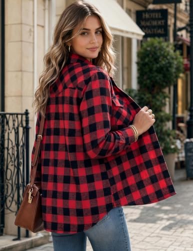 Image of Zeagoo Flannel Shirt Women Plaid Button Down Shackets Long Sleeve Fall Tops