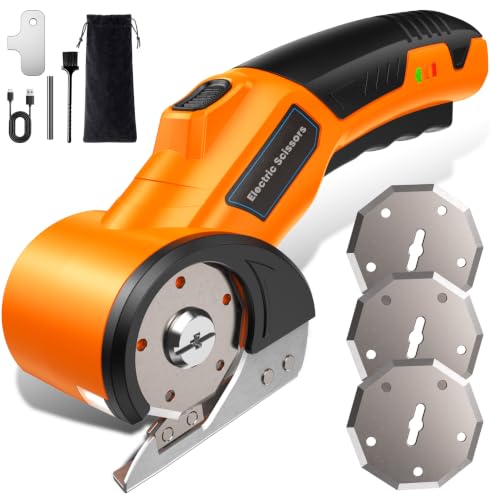 Image of Cordless Electric Scissors with 3 Tungsten Steel Blades, 2500mAh Battery, LED Light, High-Torque Motor, Cardboard Cutter for Fabric, Cardboard, Leather, Carpet, Wire Rope Cutters