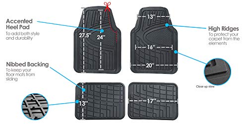 FH Group Heavy Duty Tall Channel F11311BLACK Rubber Floor Mat Black Full Set Trim to Fit