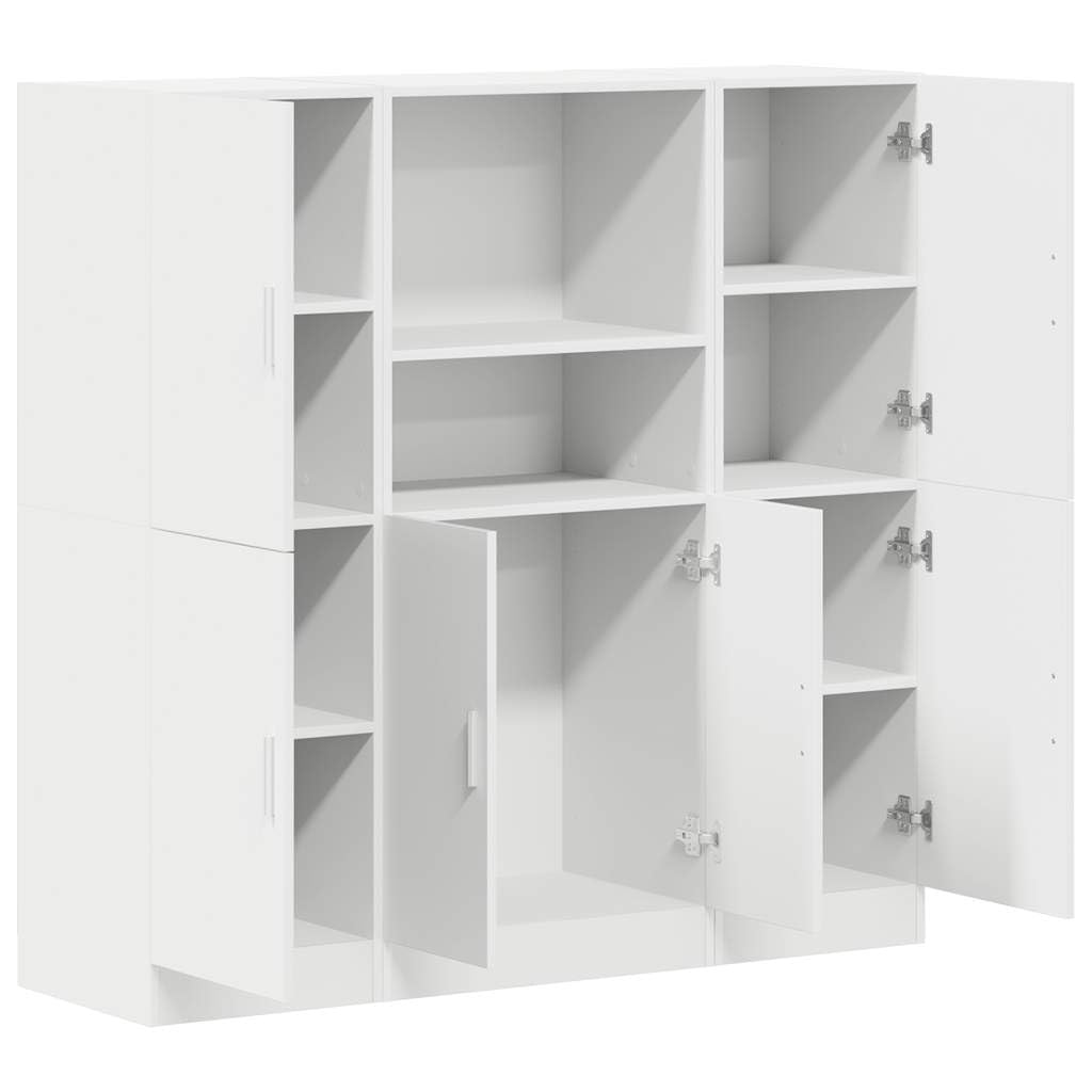 Juego de 3 piezas de armario de cocina en color blanco, moderno armario de almacenamiento de madera, cocina versátil con puertas y compartimentos abiertos, dimensiones 133 x 41,5 x 131,5 cm