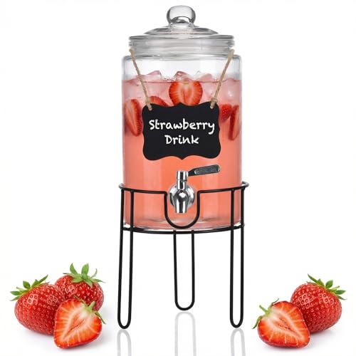 1 Gallon Drink Dispenser with Stand, Drink Dispensers for Parties, Christmas, Beverage Dispenser with 100% Leakproof Spigot, Ideal for Lemonade, Juice, Water, Laundry Detergent Dispenser