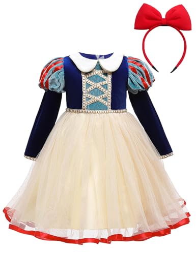 Girls' Velvet Dress with Sequin Mesh,Snow White Dresses,and Bow Headband,Autumn and Winter,Blue