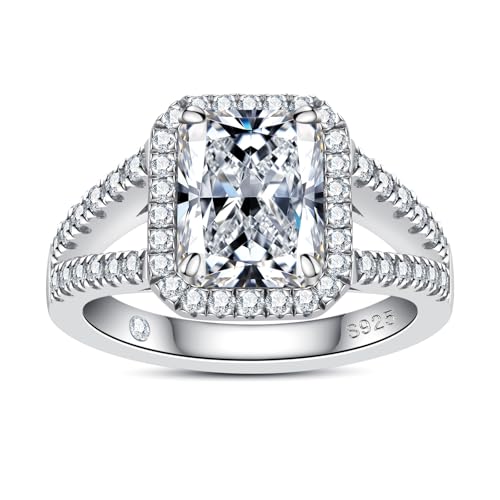 AnuClub Emerald/Radiant Cut Moissanite Engagement Rings 3CT Cente...