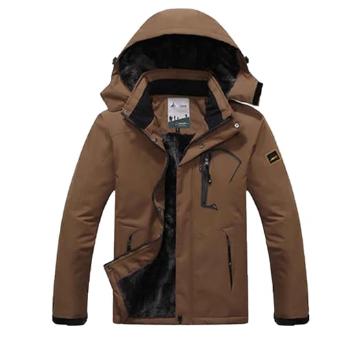 Generisch Chubasquero para hombre, chaqueta de forro polar, chaqueta de esquí forrada cálida, resistente al viento, impermeable, chaqueta funcional engrosada, con capucha, senderismo, camping
