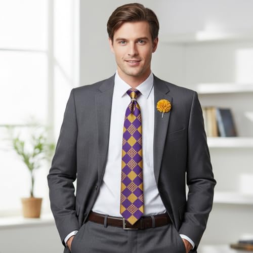 Image of 5PCS Mens Silk Tie, Pocket Square, Cufflinks, Drilled Tie Ring and Lapel Pin Set for Wedding Groom Party