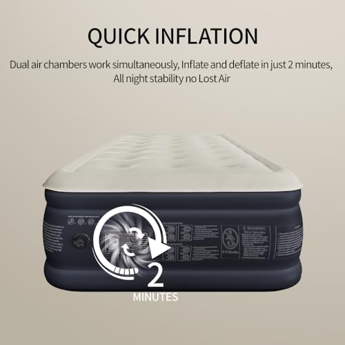 Air Mattress with Built in Pump - Upgraded Twin Blow Up Mattress, 2 Mins Quick Self Inflatable with Double Air Chamber,16"/550lbs Max, Strong Support, for Camping,Home,Guests,Portable Travel