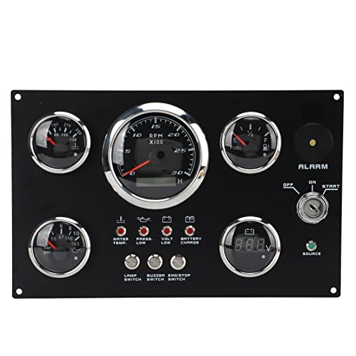 Indicador Digital Cluster 5 en 1 Indicador de Presión de Aceite Motor RPM Nivel de Combustible Medidor de Voltaje de Temperatura del Agua Función de Alarma para RV Boat Yacht Cover