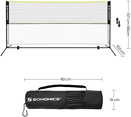 SONGMICS 3 m/4 m/5 m Badminton Net, Volleyball Net with Height Adjustable Poles, Portable Net for Junior Tennis, Beach Volleyball, Pickleball, for Garden Park Outdoors