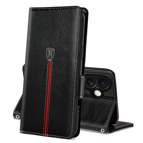 Coque iPhone 16 Plus portefeuille rabat cuir avec étui magnétique antichoc noir