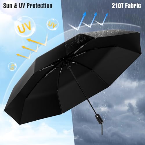 Windproof Travel Umbrella, Compact Umbrella, Car Umbrellas for Rain & Sun, 8 Fiberglass Ribs for Strong UV & Wind Resistance, Portable, Lightweight, Vent, Easy Automatic Open/Close - Image 4