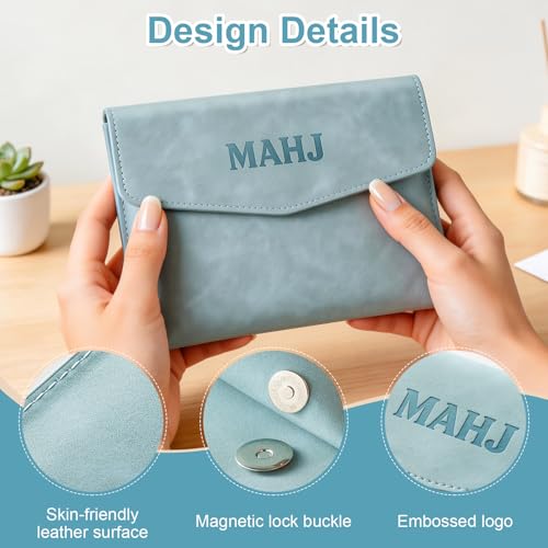PU Leather Mahjong Card Holder, Magnetic Snap Closure, Fits Standard Mahjong Tile Cards & Accessories, Portable Travel Card Organizer for Game Night, Great Mahjong Gift for Women and Men (Gray Blue) - image 4