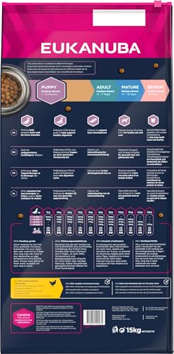 Eukanuba Welpenfutter mit frischem Huhn für mittelgroße Rassen, Premium Trockenfutter für Junior Hunde, 15 kg