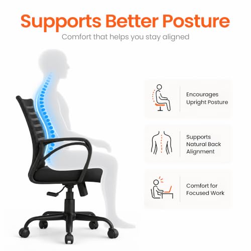 INNOWIN Mini Jazz Mesh Mid-Back Ergonomic Office Chair, Black - Image 7