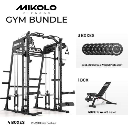 Image of Mikolo M4 2.0 Smith Machine, 2200lbs Squat Rack with LAT-Pull Down System & Cable Crossover Machine, Training Equipment with Leg Hold-Down Attachment