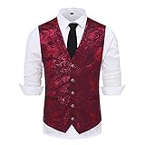 Allthemen Weste Herren Westen Gilet Jacquard Anzugweste für Hochzeit und Party Rot Large