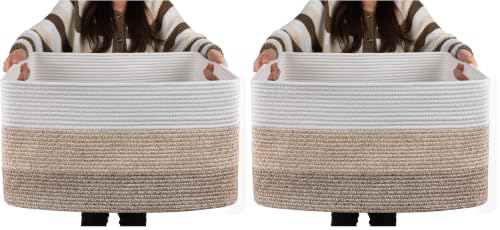 Image of OIAHOMY Large Blanket Basket, 22 inchx17 inchx12 inch Rectangle Woven Baskets, Nursery Blanket Storage Living Room, Toy Storage With Handle, Large Baskets for Organizing-Gradient Yellow (Pack of 2)