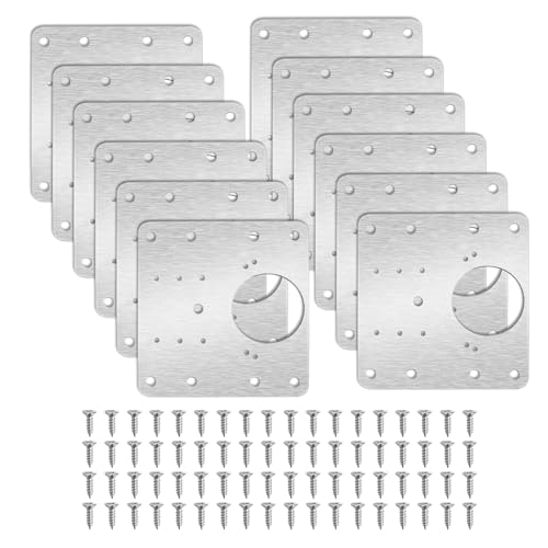 12 Piezas Placa de Reparación de Bisagras Cocina con 72 Tornillos, Placas de Soportes de Reparación con Orificio, Acero Inoxidable Placa de Reparación de Bisagras para Muebles de Madera