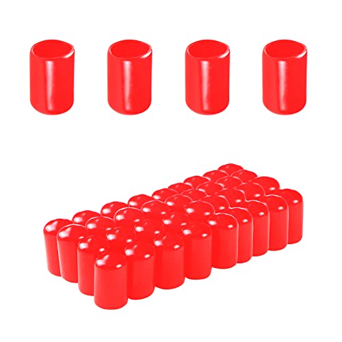 Rubber Round End Cap Cover 6/25 Inch（6mm） Screw Thread Protectors PVC Flexible Tubing Pipe Protective Bolt Screw Thread Protector Safety Cover | for Pipe Post Tubing Rod Cover 50 Pcs (Red)