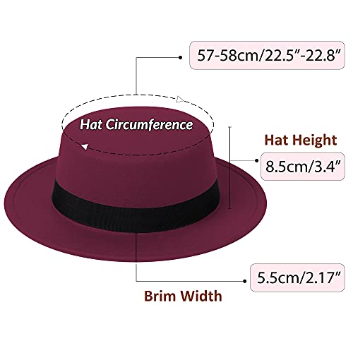 Image of Classic Fedora Hat Flat Top Hat Felt Pork Pie Hat Wide Brim Church Derby Cap for Women and Men