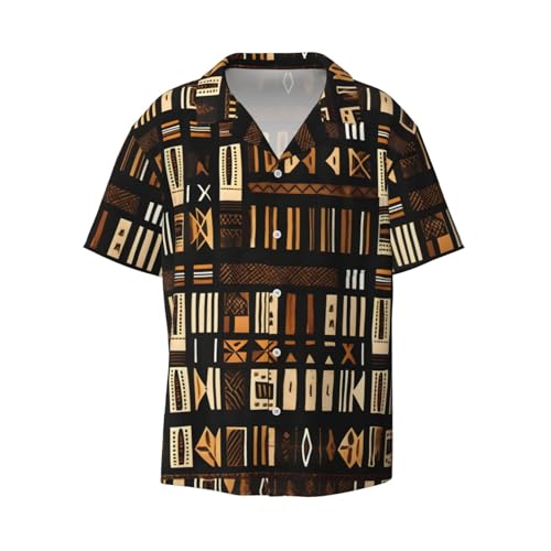 GUOLGP Camisa de manga corta con cuello cubano, transpirable, con estampado tribal africano, para hombre, estilo informal de verano, Negro, XXL