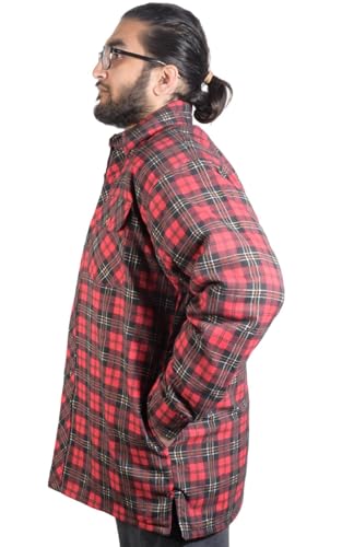 True Face Men's Padded Shirt Lined Lumberjack Jacket – Warm Winter Casual Work Check Top with Zipper, Long Sleeve, Ideal for Outdoor and Layering Red Black - Padded Shirt M - Image 4
