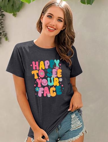 ALLTB First Day of School Shirt Happy to See Your Face Shirts Women Back to School T-Shirt Teacher Life Tee Tops4