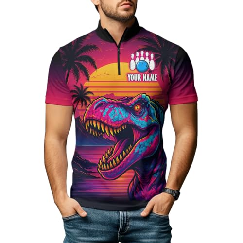 Personalized Neon Dinosaur Bowling Jerseys Bowling Shirts for Men Women Bowling Outfit Bowling Team Jersey Polo & Quarter-Zip2