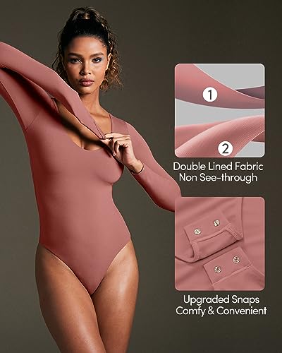 Image of IUGA Bodysuits for Women Tummy Control Body Suits for Womens Compression Slimming Thong Bodysuit V Neck