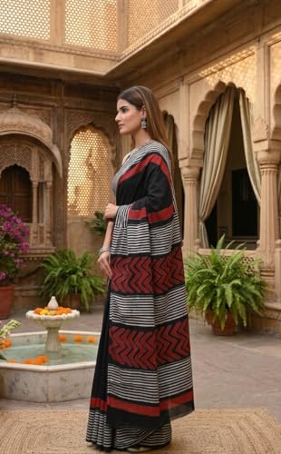 Image of Crafts Moda Mulmul Cotton Saree for Women with Blouse Piece, Lightweight sari