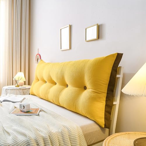 Cojín triangular para cabecero de cama tamaño King, color amarillo brillante, cojín de apoyo para la cabeza de matrimonio, 80 x 60 x 20 cm, ideal para comodidad y estilo
