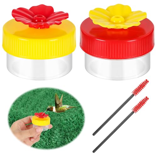 Handheld Small Hummingbird Feeders 2pcs Mini Hummingbird Hand Feeder with Cleaning Brush Window Plastic Humming Bird feeders for Outdoors