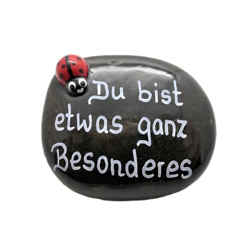 Andys Steinwelt® Glücksbringer Stein ca. 5 cm mit Wunschtext personalisierbar, Geschenkidee Handschmeichler Glücksstein Geschenk, Tischdeko für Hochzeit und Geburtstag, bemalte Steine, 1021