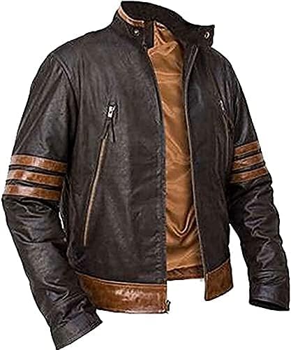 X Men Wolverine Striped Leather Jacket for Wolverine Logan fans Brown (US Alpha X-Large Regular Regular)