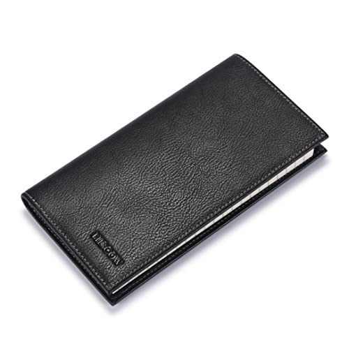 Image of HISCOW Slim Leather Checkbook Cover for Personal Checks, Vintage Black, One Size, Minimalist | Full grain cowhide, transaction register & check book pockets, removable duplicate divider, durable stitching, gifts for men