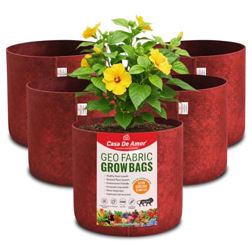 Image of Casa De Amor 400 GSM Geo Fabric Plant Grow Bag Suitable for Terrace and Flowers Vegetable Gardening (Maroon, 10x10 Inch Pack of 5)