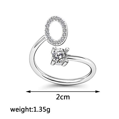 Image of HUJUON Silver Initial Letter Ring for Women. Adjustable Crystal Alphabet Ring,Name Initials Stackable Knuckle Rings A-Z CZ Open Ring