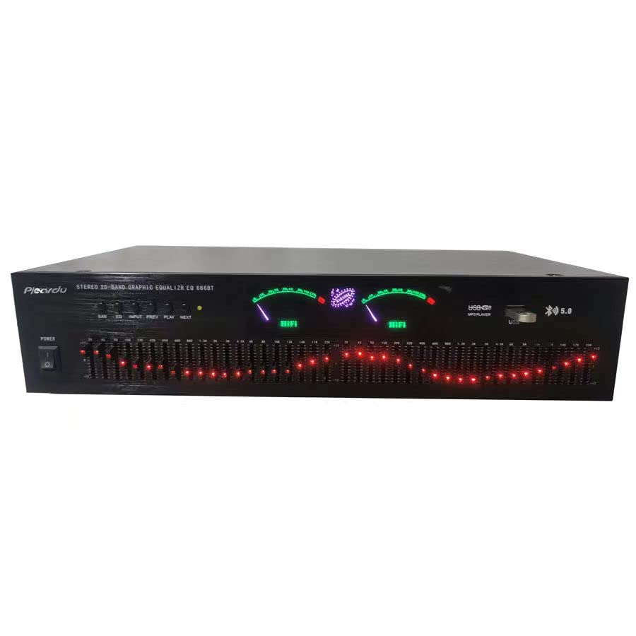 EQ-666BT Égaliseur Bluetooth sans perte stéréo 40 bandes Contrôleur d'effets numériques audio,Égaliseur de réglage Hi-Fi Home EQ,Égaliseur de réglage haut/moyen/basse,carte support/disque U,gold