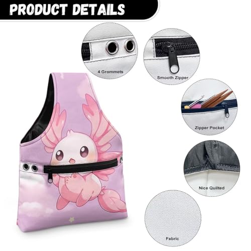 Image of Axolotl Yarn Bags for Crocheting Portable Knitting Bag Pink Yarn Storage Organzier Holding Knitting Needles,Small