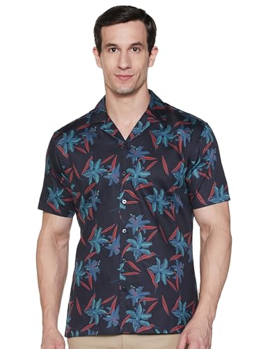 Image of Van Heusen Men's Cotton Slim Fit Print Half Sleeves Casual Resort Collar Shirt