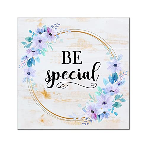 Plaque en bois Be Special couronne fleurs bleues déco 40cm