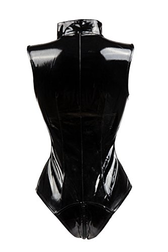 bslingerie Sexy Wet Look PVC Zip Up Clubwear Leather Bodysuit Teddy (Black Teddy, XL) - Thumbnail 3