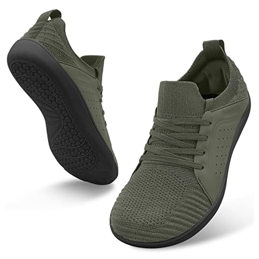 relxfeet Men's Barefoot Shoes Minimalist Cross-Trainer Shoes Wide Toe Walking Shoes Zero Drop Sole Trail Running Sneakers, Army Green, 9.5 Wide