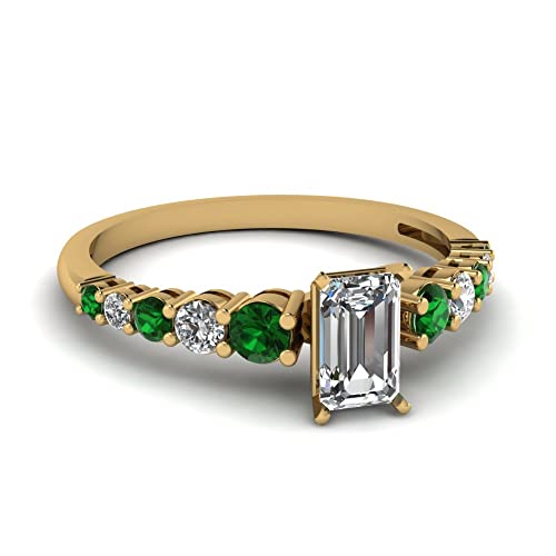 Image of Choose Your Gemstone Graduated Diamond CZ Engagement Ring Yellow Gold Plated Emerald Shape Petite Engagement Rings Lightweight Office Wear Everyday Gift Jewelry US Size 4 to 12