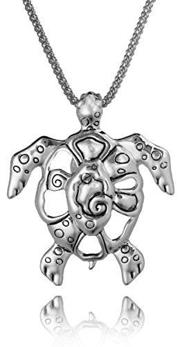 Cut Out Design Turtle Textured Magnetic Function Pendant Necklace Set 18" Popcorn Chain & Earrings #TOP1
