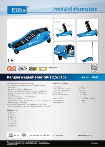Güde Rangierwagenheber Wagenheber Grh 2,5/510 L # 18033, Auto