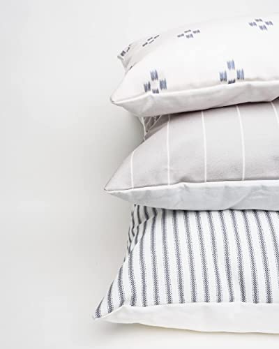 Grateful Goose Modern Decorative Throw Pillow Covers Combination Set Of 3 (1) 12”X20”, (1) 20”X20”, (1) 22”X22”, Printed Fabric For Couch Home Decor, Inserts Not Included (Stripe Grey & Blue Pattern) #TOP1
