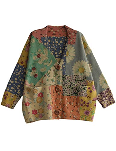 NFYM Women Cardigan Sweaters Open Front Graphic Printed V Neck Retro Knit Outwear with Pockets2
