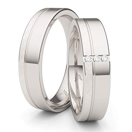 Freundschaftsringe Massiv Silber Nickelfrei 925 Silber Zirkonia Steine Trauringe Eheringe Partnerringe 100% Made in Germany- Inkl. Gratis Etui + Gravur (Schrägmatt/Hochglanz Poliert) Cover